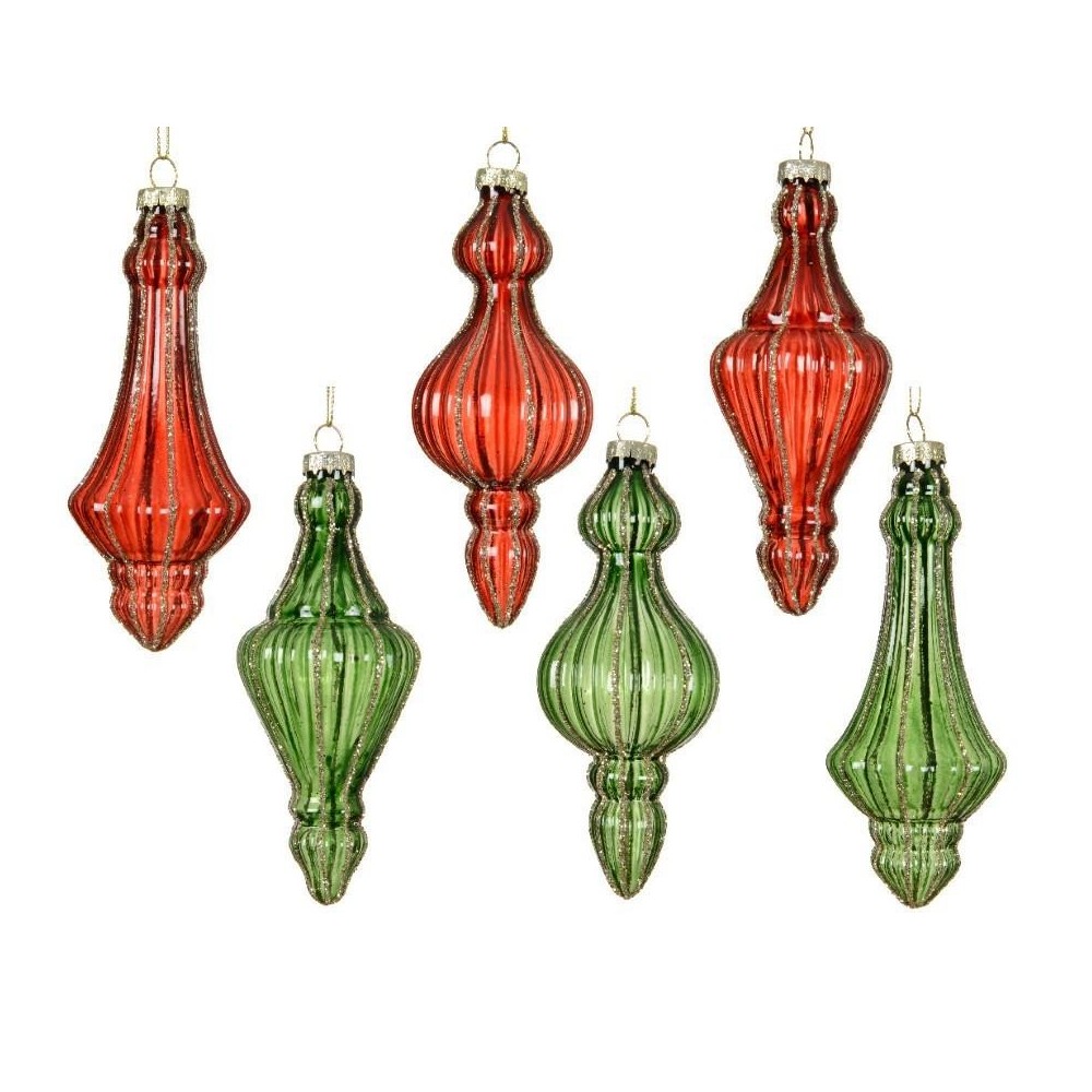 PENDENTE VETRO H.14.9 GLITTER ROSSO VERDE